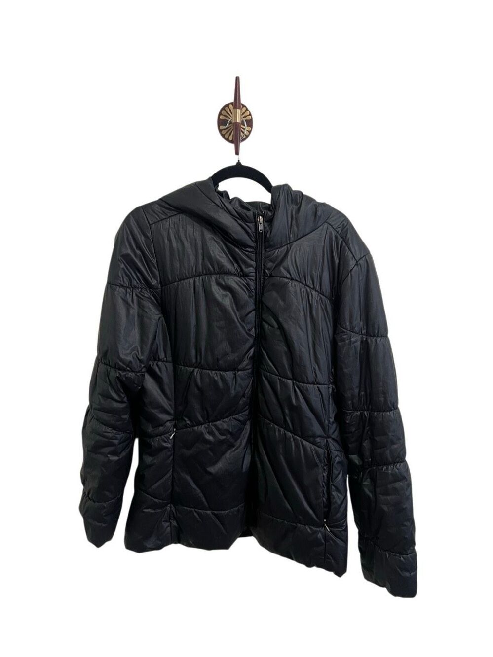 Patagonia Women’s Black Quilted Puffer Jacket Hood Zip Pockets size XL X-Large